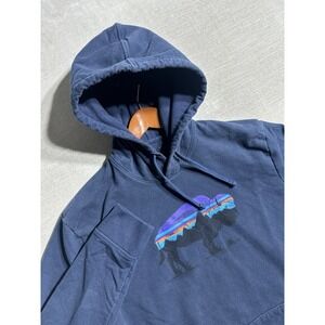 Patagonia Uprisal Hoody Sweatshirt Buffalo Logo  Pullover Bison Mens Medium Blue